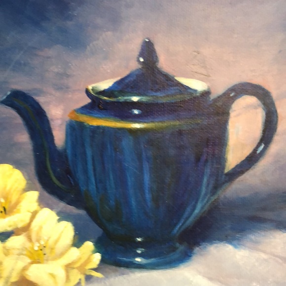 “Day Lilies and Blue Teapot” by Jack Downs oil on canvas 2016/8x10/not framed - Picture 4 of 9